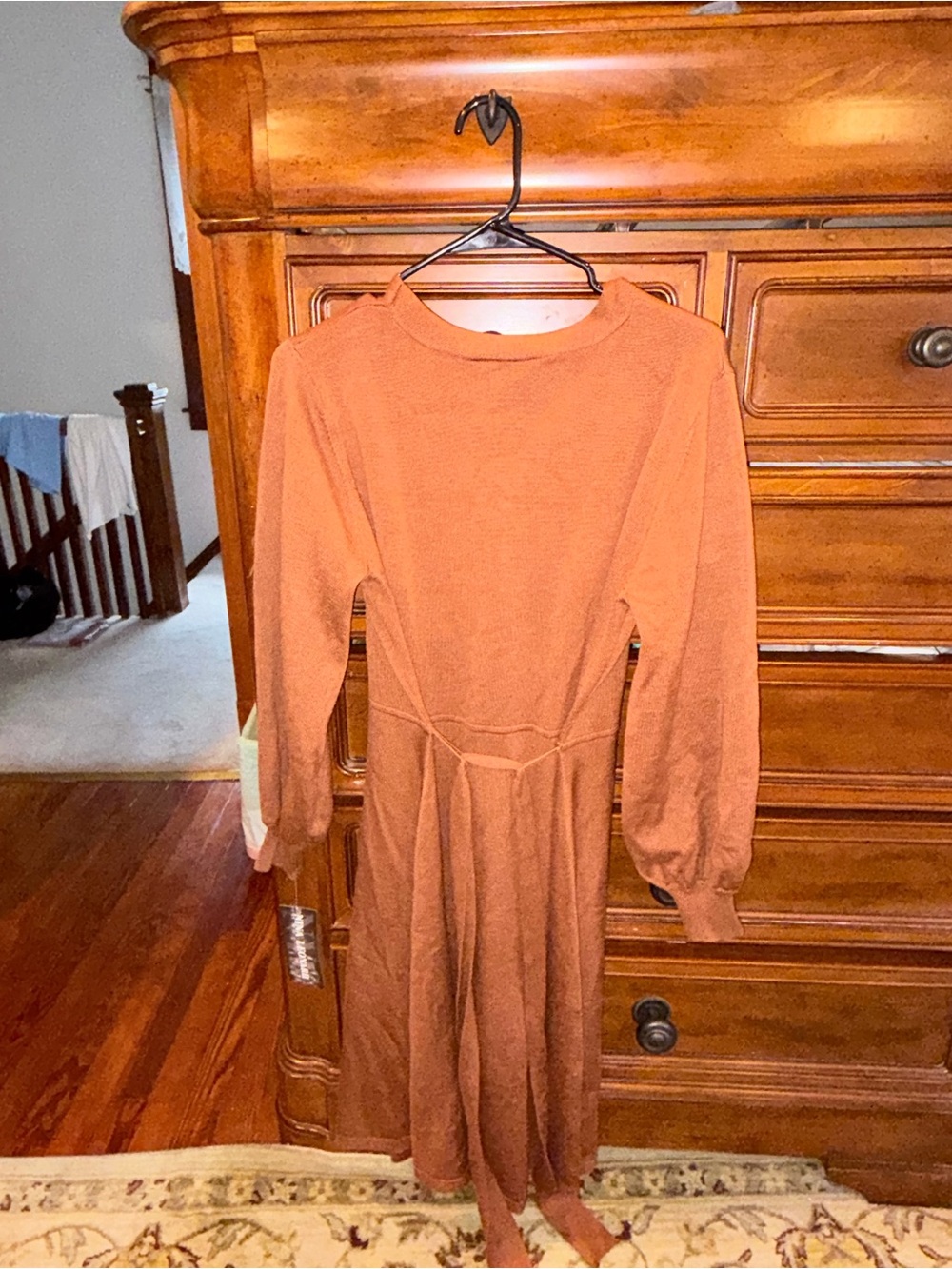 NWTNina Leonard Chestnut Brown Button Front Sweater Knit Midi Dress w/ Tie Belt - Picture 3 of 9